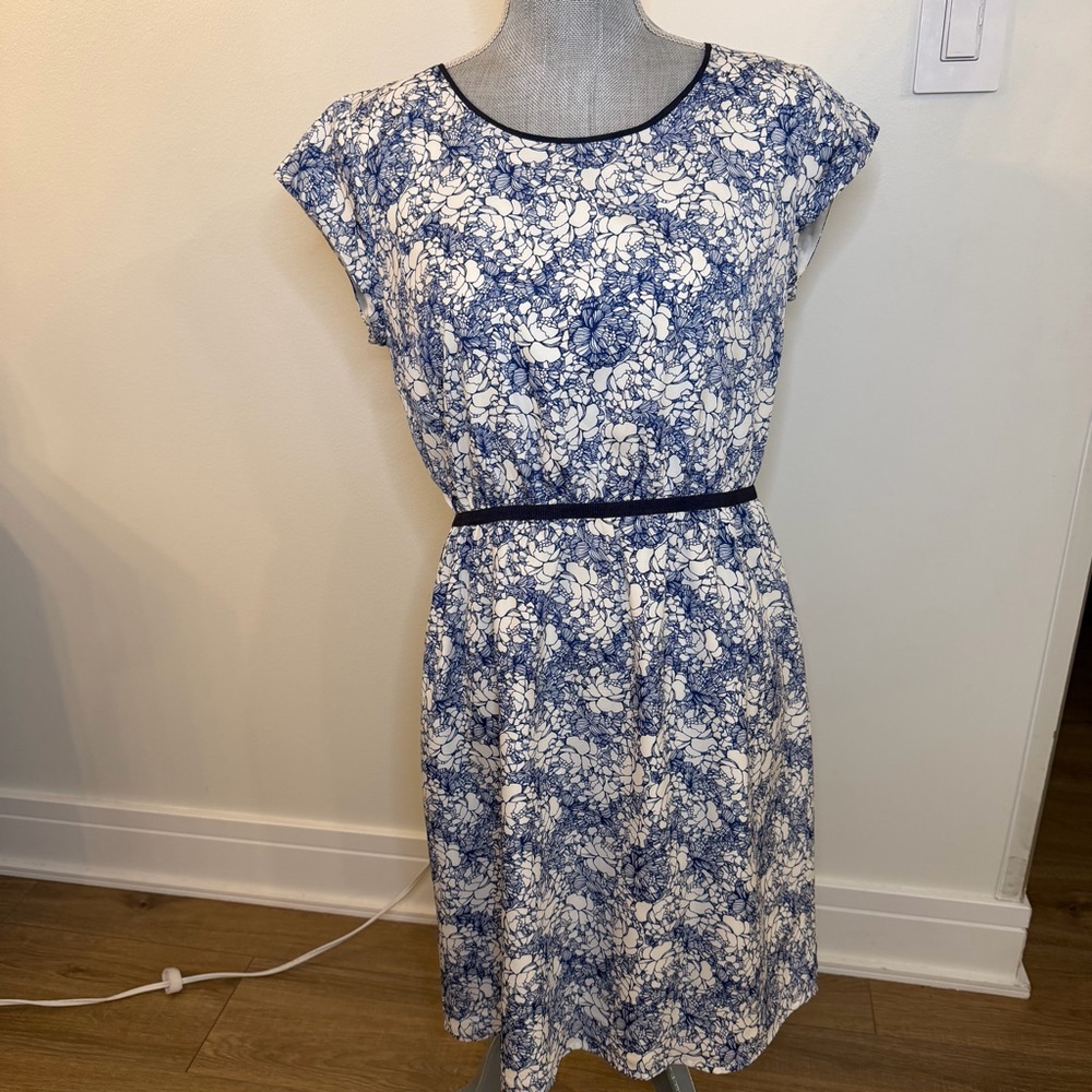 LOFT Blue and White Floral Midi Dress